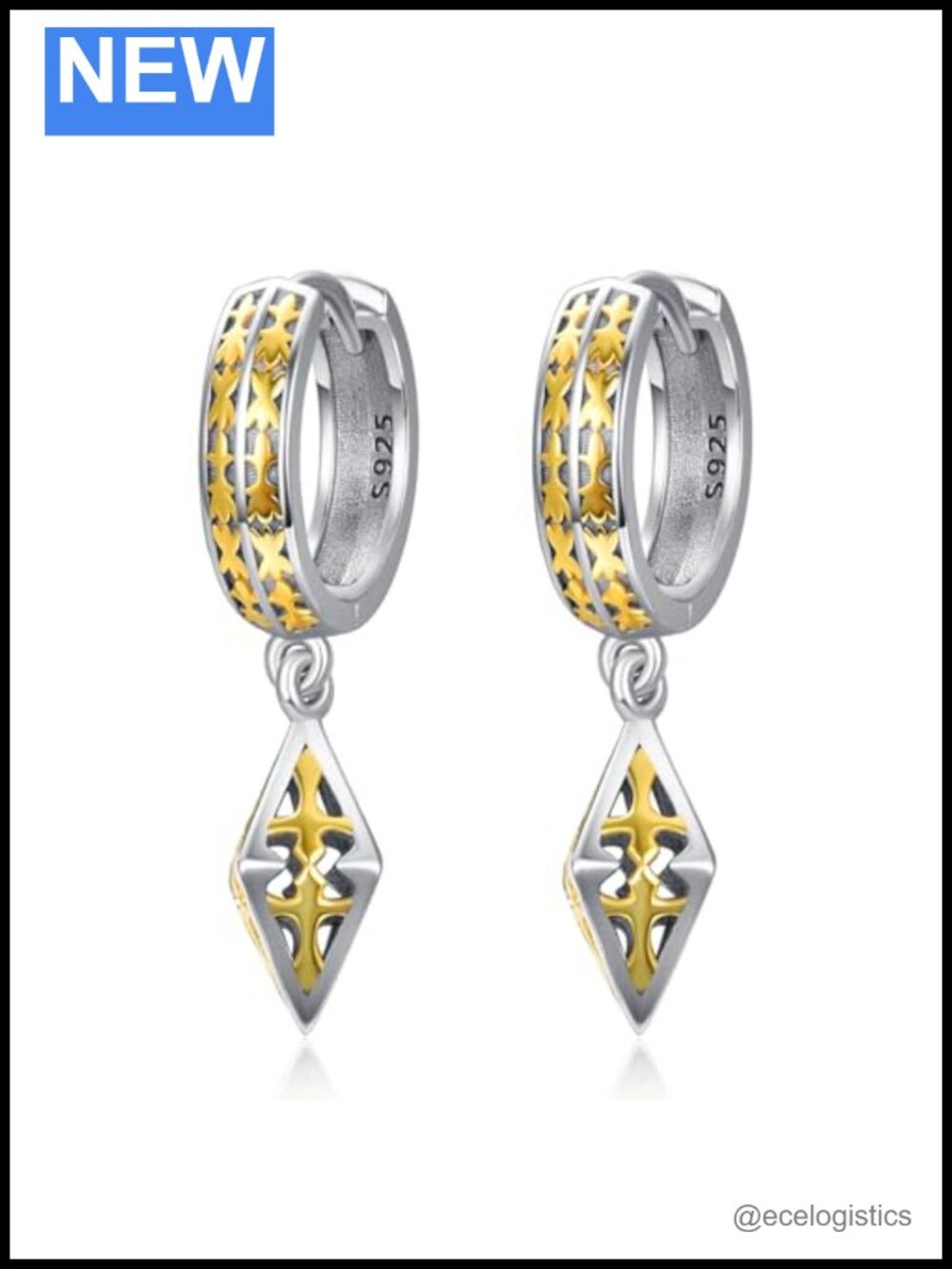 925 Sterling Silver Cross Dangle Earrings Gold Plated Religious Jewelry Gift